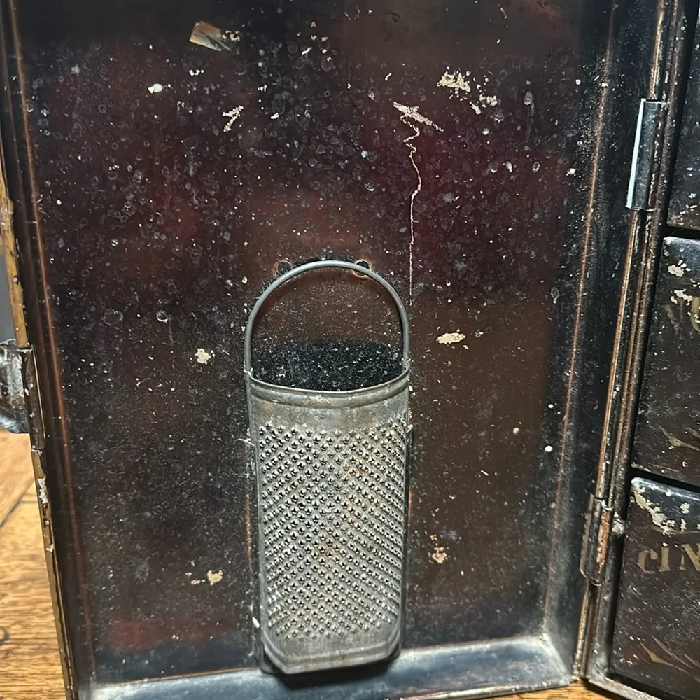 Vintage Spice Cabinet Tin with Grater Primitive Kreamer